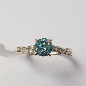 10K Yellow Gold Greenish Blue Moissanite(0.85ct)